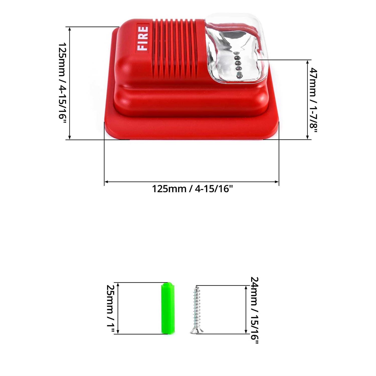 Qwork Fire Alarm, 12 24V Dc Wired Sound And Light Fire Alarm Warning Strobe Siren Horn - Image 5