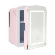 Paris Hilton Mini Refrigerator and Personal Beauty Fridge, Mirrored Door with Dimmable LED Light, Thermoelectric Cooling and Warming Function