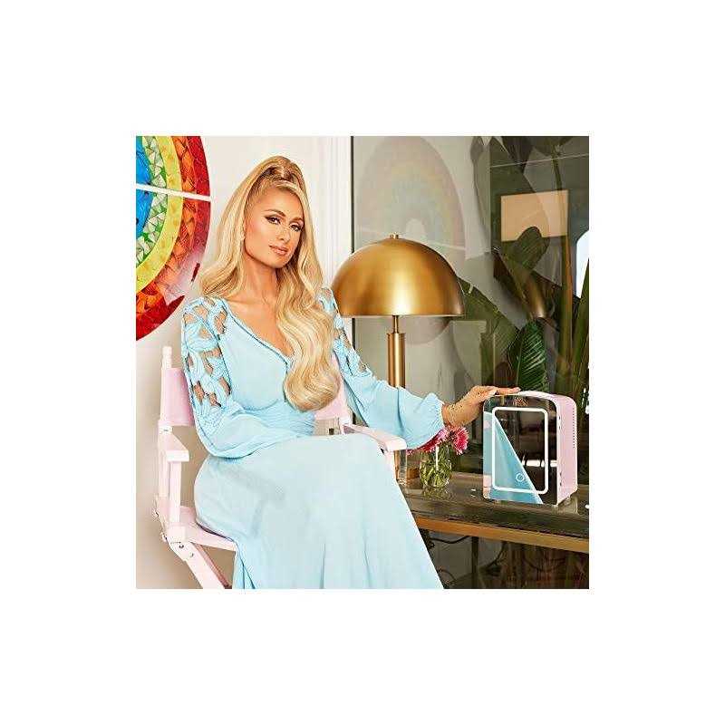 Paris Hilton Mini Refrigerator and Personal Beauty Fridge, Mirrored Door with Dimmable LED Light, Thermoelectric Cooling and Warming Function - Image 2