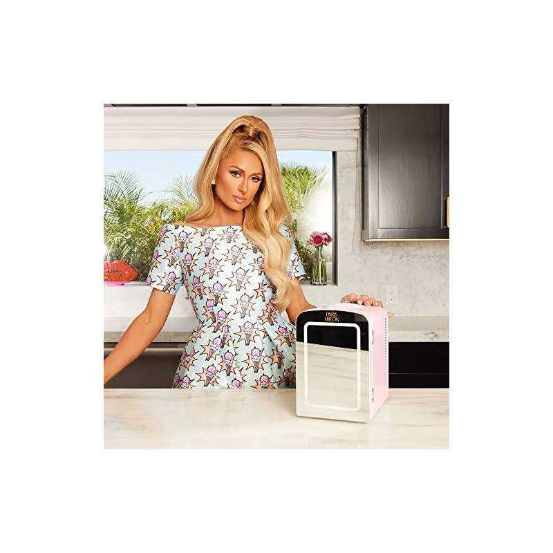 Paris Hilton Mini Refrigerator and Personal Beauty Fridge, Mirrored Door with Dimmable LED Light, Thermoelectric Cooling and Warming Function - Image 3