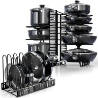 Pots and Pans Organizer Under Cabinet 8-Tier Adjustable Pan Organizer Rack for Cabinet