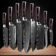 8-piece Premium Japanese Kitchen Knife Set with Laser Damascus Pattern