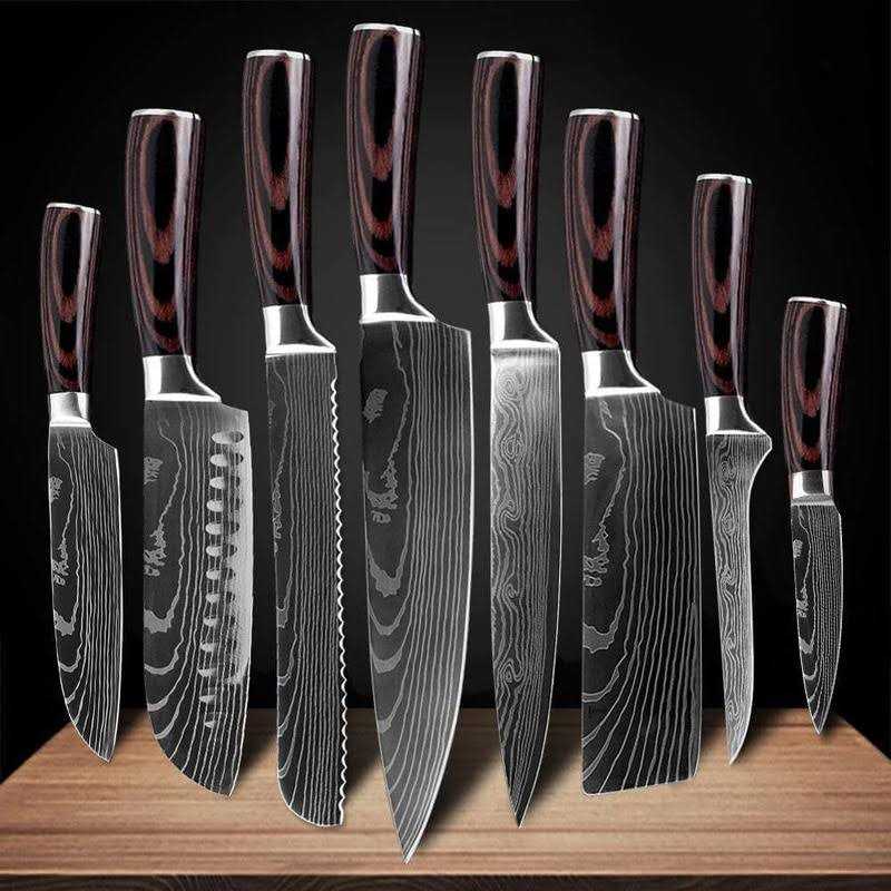 8-piece Premium Japanese Kitchen Knife Set with Laser Damascus Pattern
