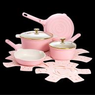 Paris Hilton Clean Ceramic Nonstick Cast Aluminum Cookware Set with Heart Shaped Lid Knobs