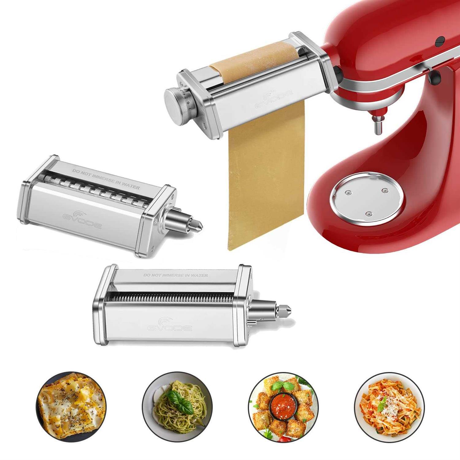 Pasta Attachment for KitchenAid Stand Mixer Included Pasta Sheet Roller, Spaghetti Cutter and Fettuccine Cutter Pasta Maker Stainless Steel