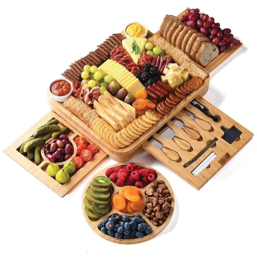 Bamboo Cheese and Meat Board Simple Charcuterie Board with Serving Utensils