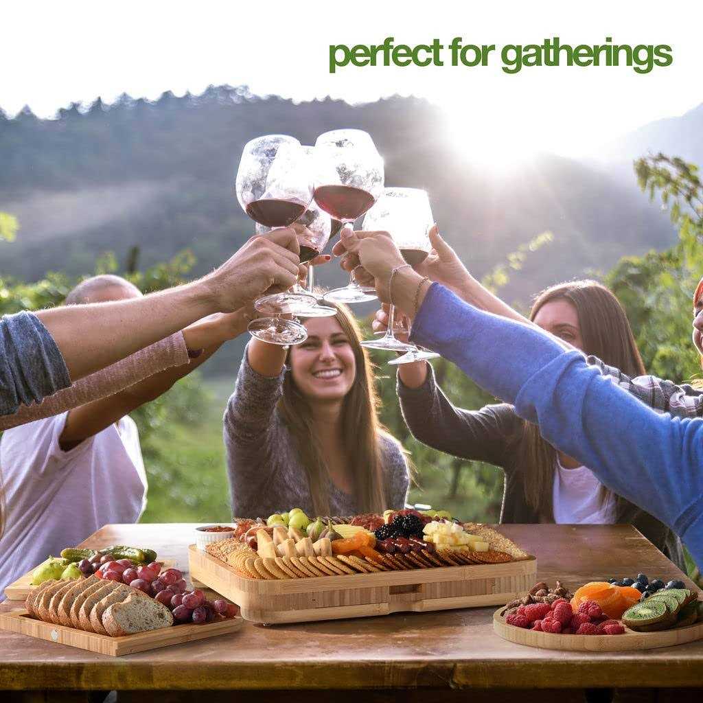 Bamboo Cheese and Meat Board Simple Charcuterie Board with Serving Utensils - Image 3