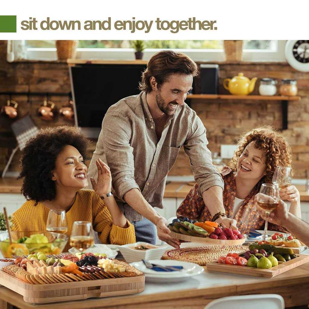 Bamboo Cheese and Meat Board Simple Charcuterie Board with Serving Utensils - Image 4