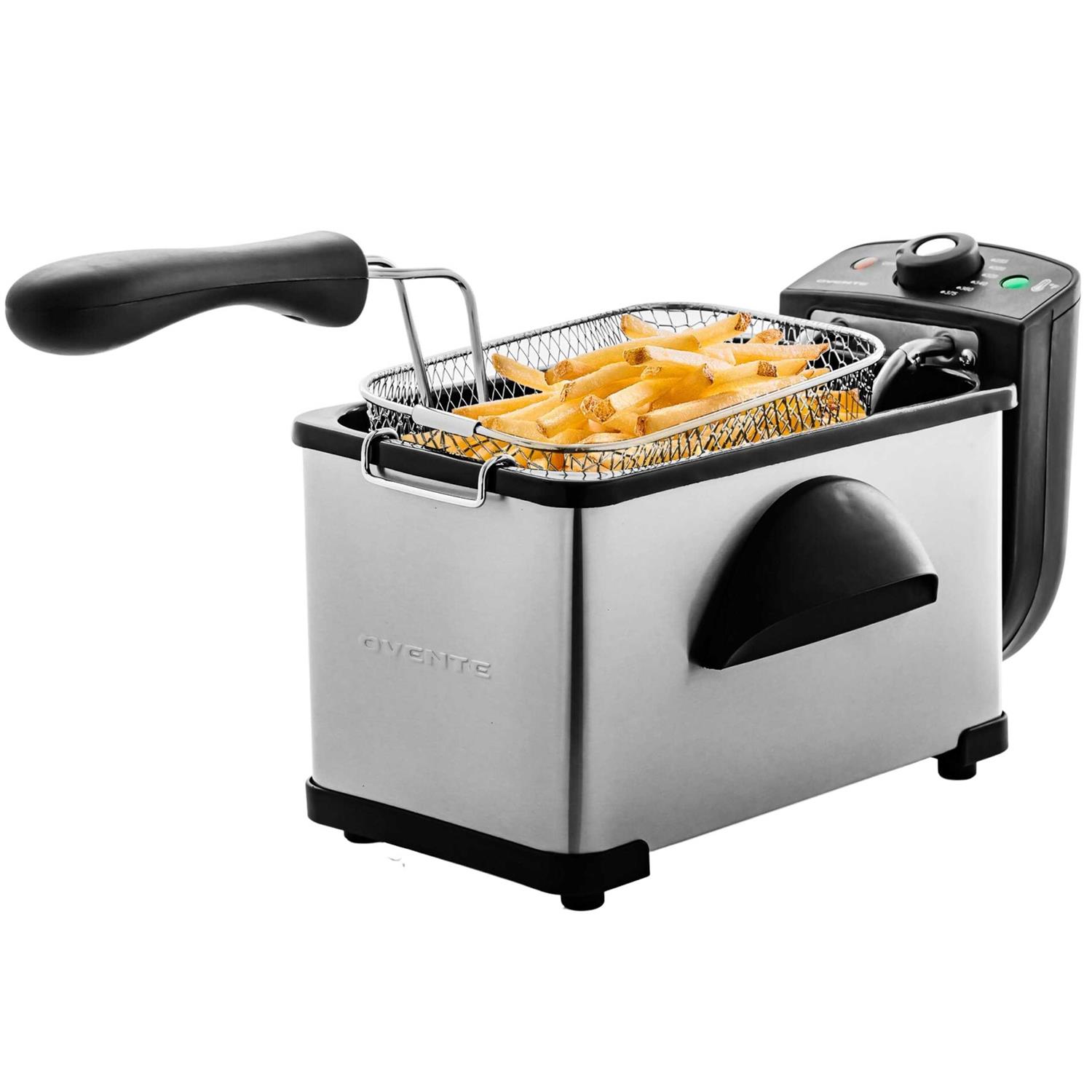Ovente Electric Deep Fryer 2 Liter Capacity, 1500 Watt Lid with Viewing Window and Odor Filter