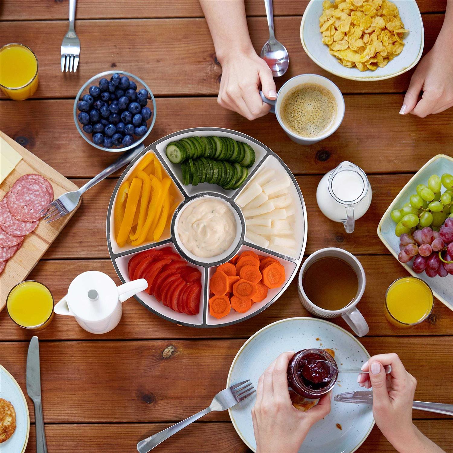 PLASTICPRO 6 Sectional Round Plastic Serving Tray/Platter - Image 5