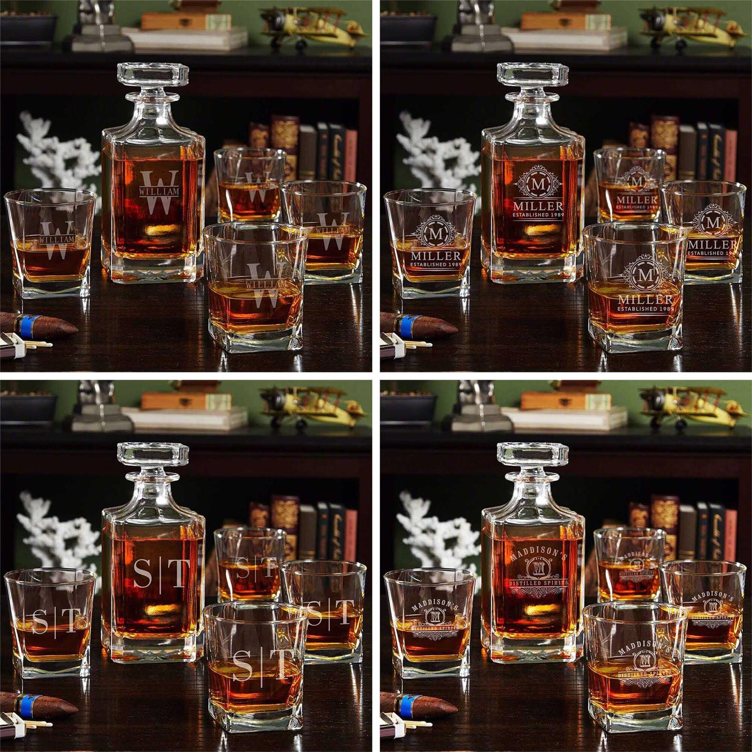 Personalized Whiskey Decanter Set with Stained Wood Box - Image 2