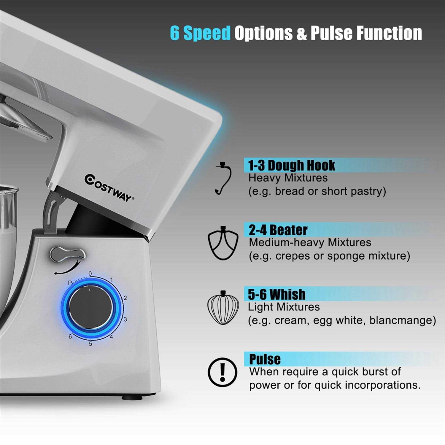 Costway 7.5 qt Tilt-Head Stand Mixer 6 Speed 660W with Dough Hook - Image 4