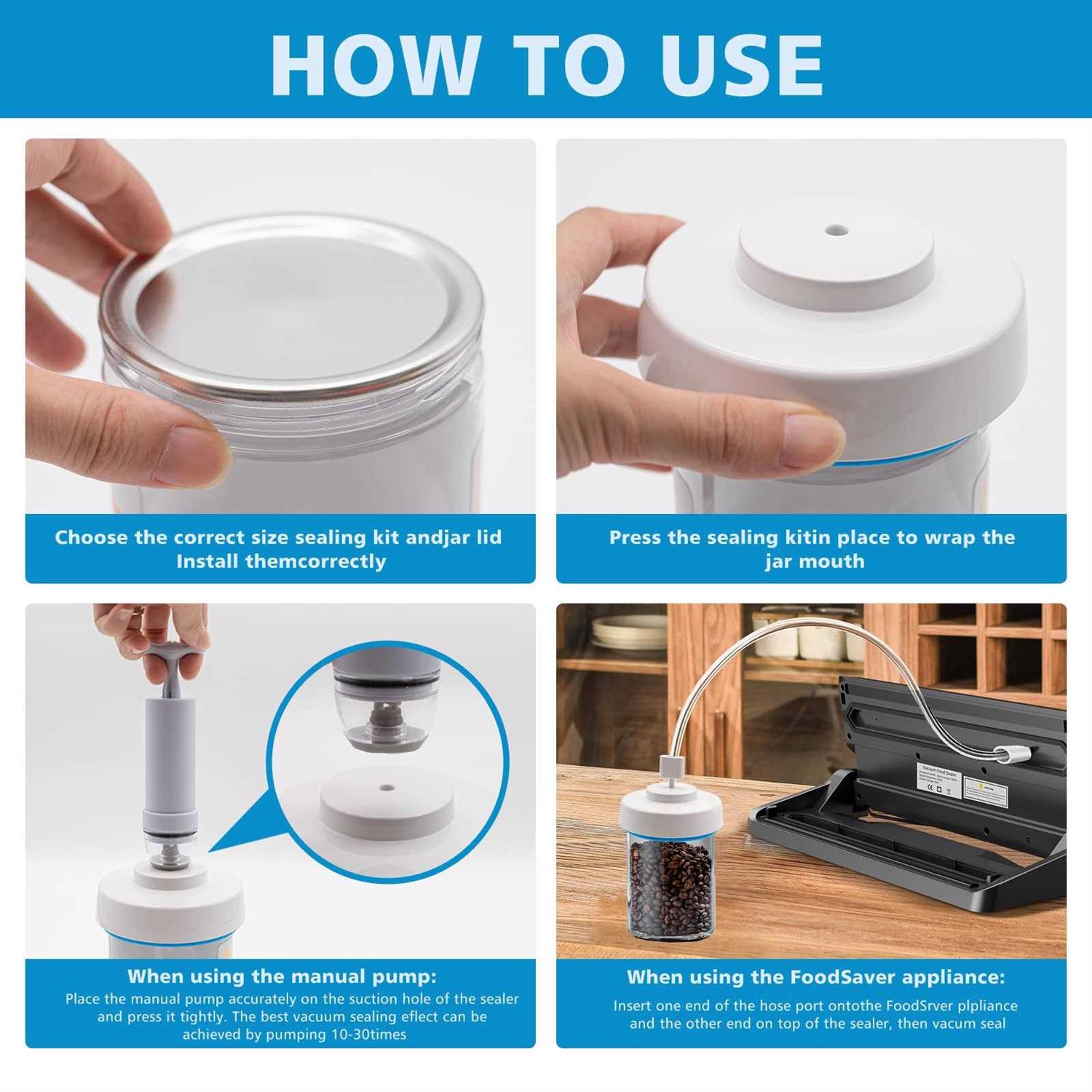 buvlivu Mason Jar Vacuum Sealer and Accessory Hose Compatible with foodsaver Vacuum Sealer Portable Hand Pump Vacuum Sealer for Jars Regular & Wid - Image 5