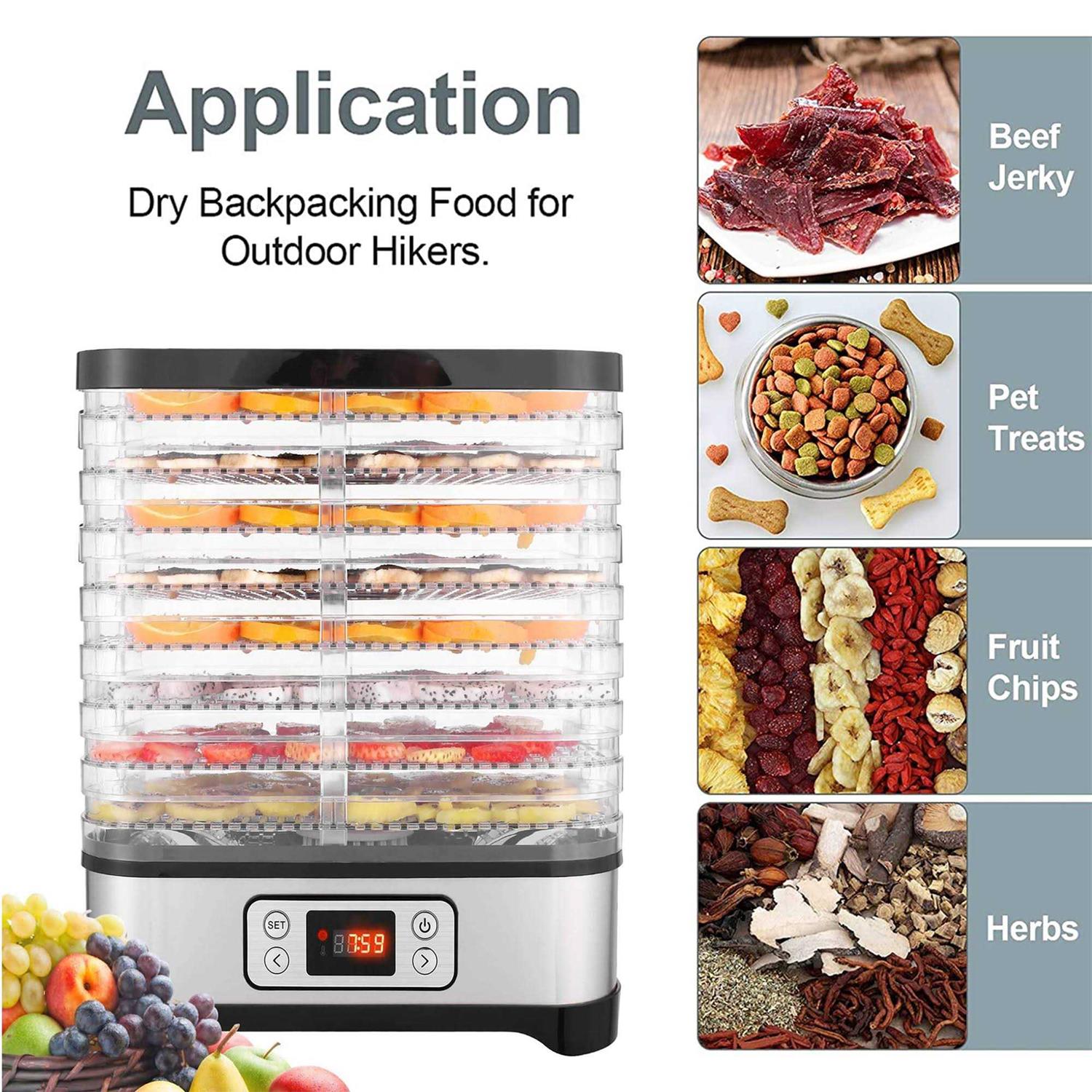 Qhomic Electric 400w 8 Trays Food Dehydrator Machine with Fruit Roll Sheet, Digital Timer, and Temperature Control for Meat or Beef Fruit Vegetable - Image 4