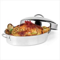 Ovente Kitchen Oval Roasting Pan 16 Inch Stainless Steel Baking Tray with Lid & Rack