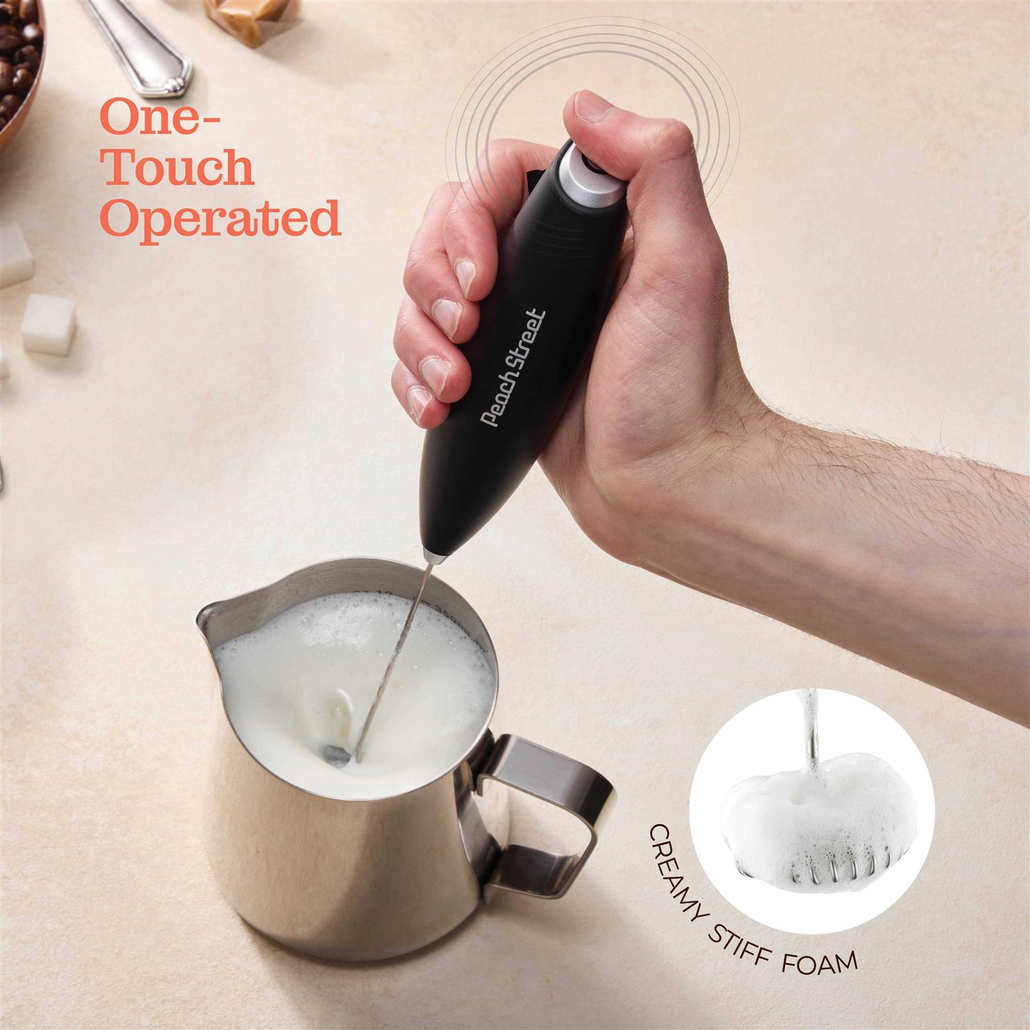 Powerful Handheld Milk Frother Mini Milk Foamer Battery Operated Stainless Steel Drink Mixer with Frother Stand - Image 4
