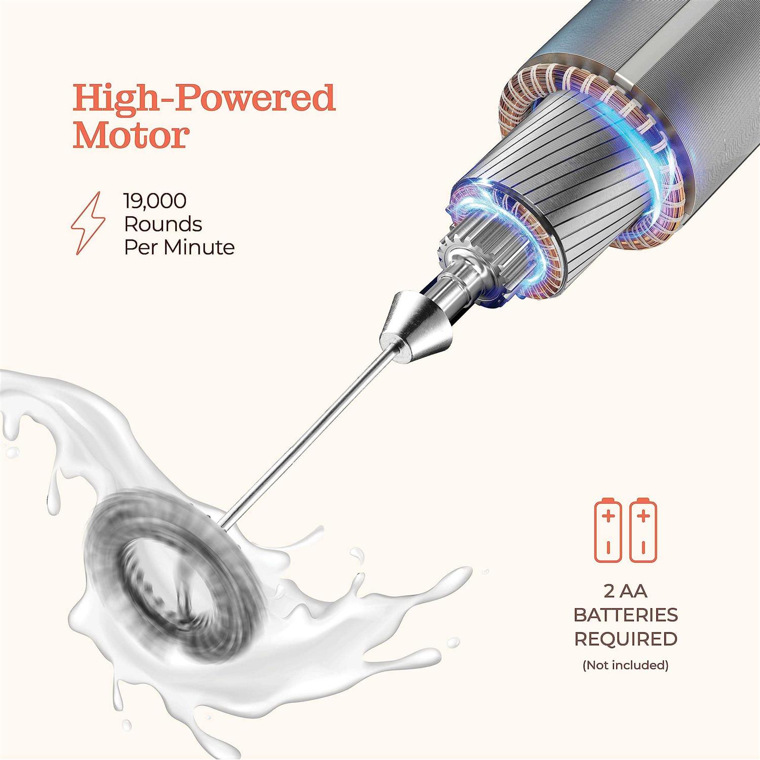 Powerful Handheld Milk Frother Mini Milk Foamer Battery Operated Stainless Steel Drink Mixer with Frother Stand - Image 4