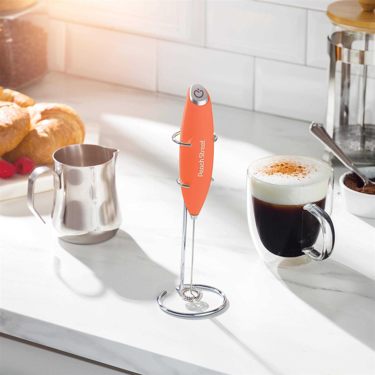 Powerful Handheld Milk Frother Mini Milk Foamer Battery Operated Stainless Steel Drink Mixer with Frother Stand - Image 5