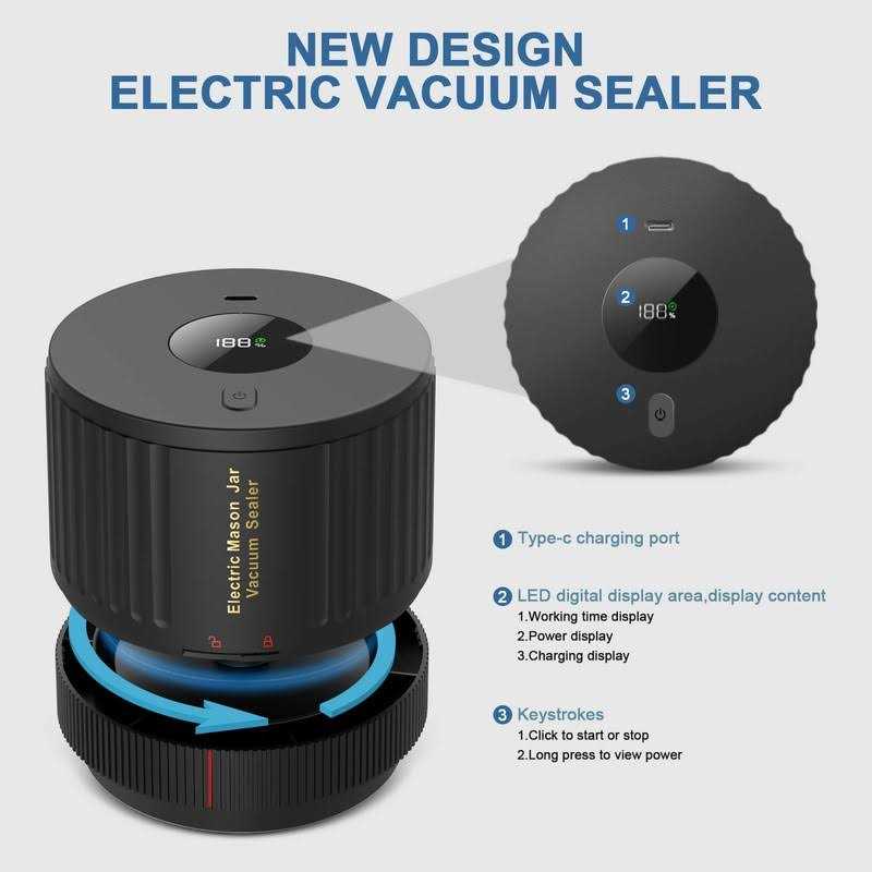 OXLIMKEE Electric Mason Cordless Vacuum Sealer Kit For Wide-Mouth & Regular-Mouth Mason Jars, For Food Storage And Fermentation - Image 5