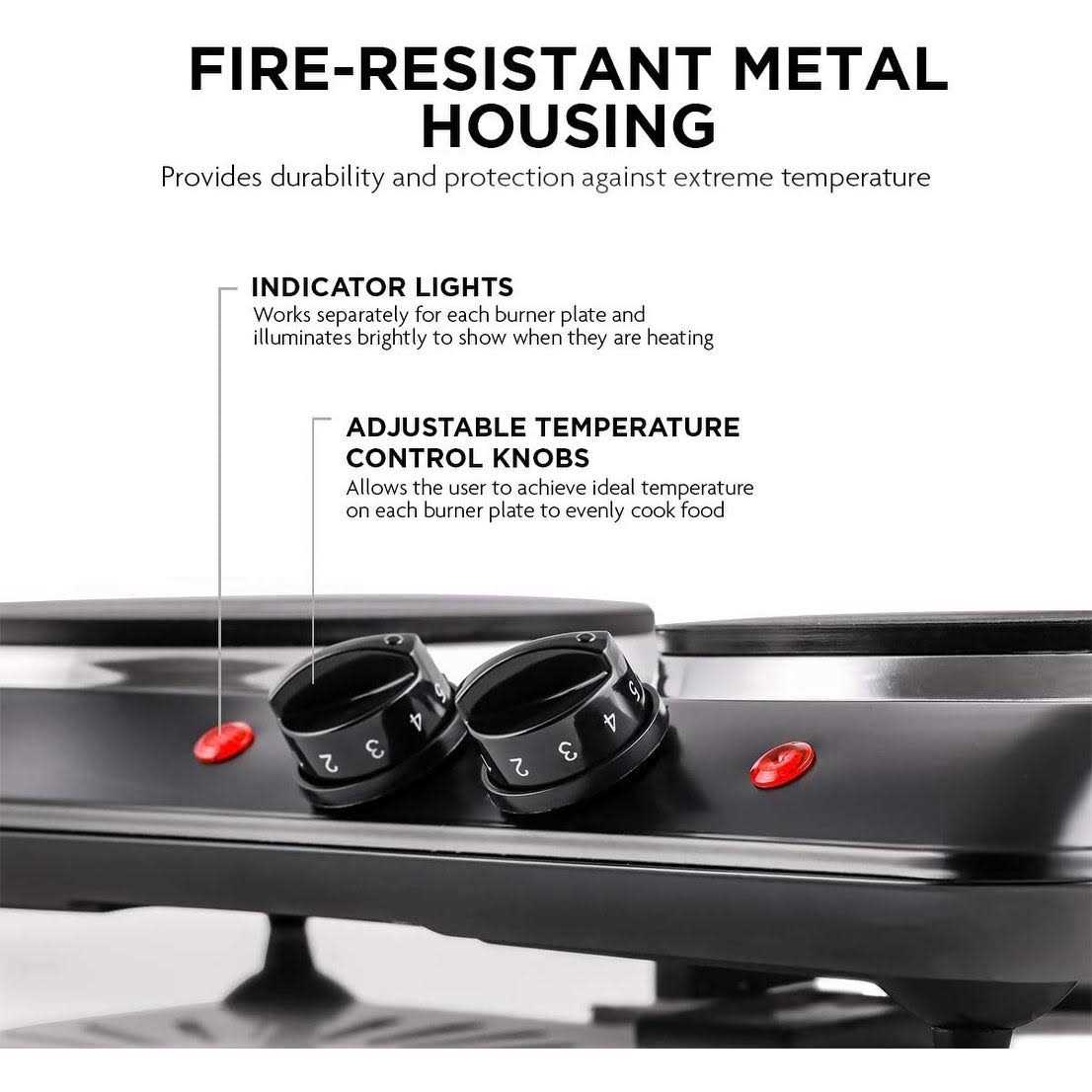 Ovente Electric Double Cast Iron Burner with Temperature Knob - Image 5