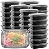 50-pack Meal Prep Plastic Microwavable Food Containers For Meal Prepping With Lids 28 oz. 1 Compartment Black Rectangular Reusable Storage Lunch Boxes