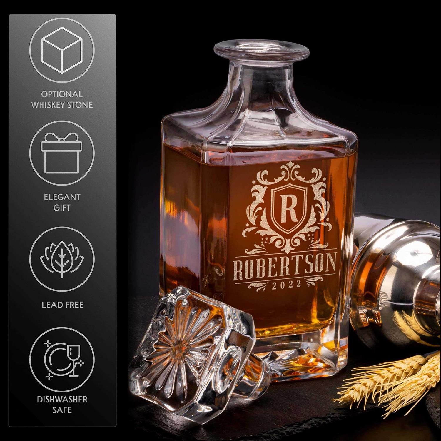 Personalized Whiskey Decanter Set 5 Design Options Custom Liquor 25 oz - Image 3