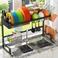 ADBIU Over The Sink Dish Drying Rack Snap-On Design 2 Tier Large Dish Rack Stainless Steel
