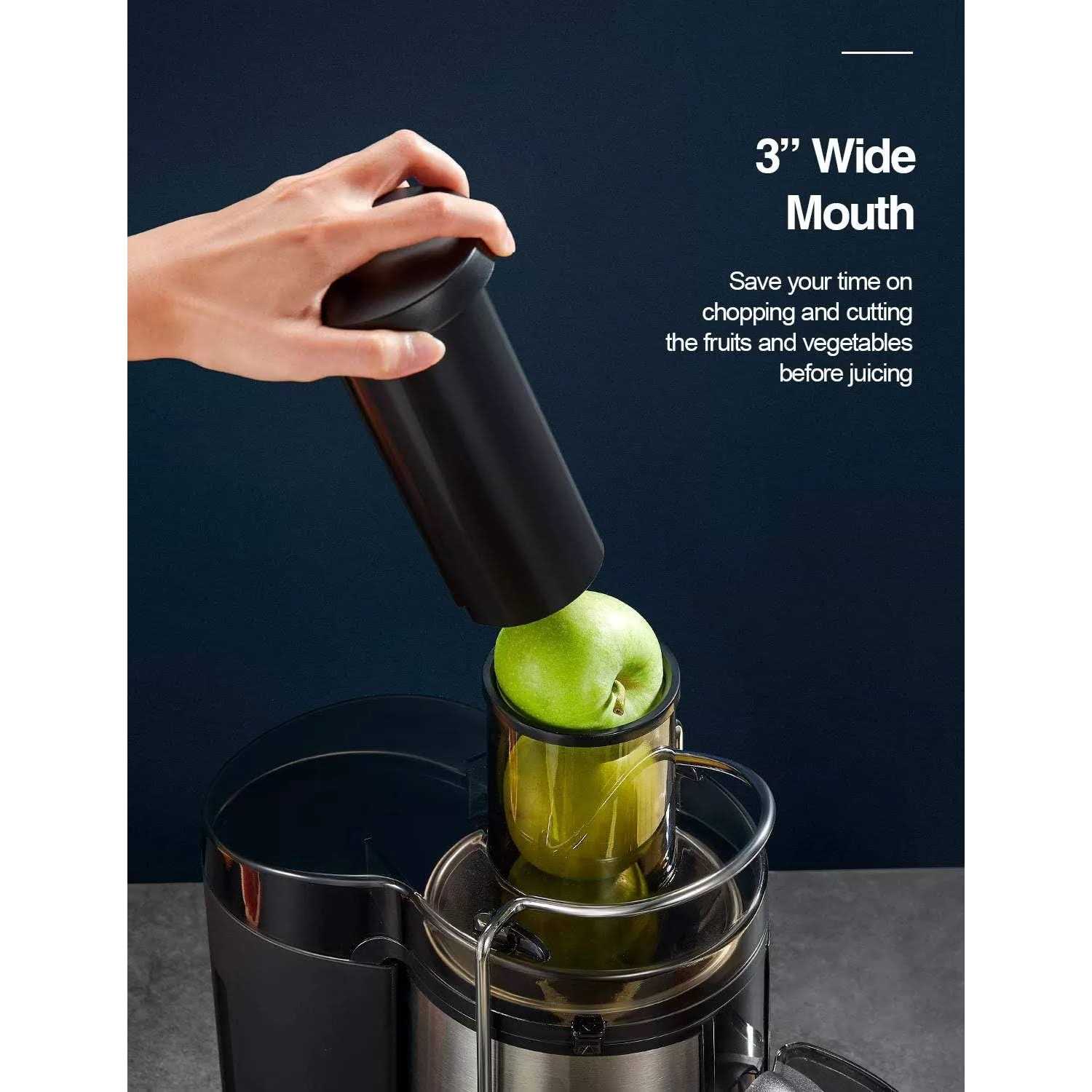 Qcen Juicer Machine 500W Centrifugal Juicer Extractor with Wide Mouth 3” Feed Chute for Fruit Vegetable - Image 3