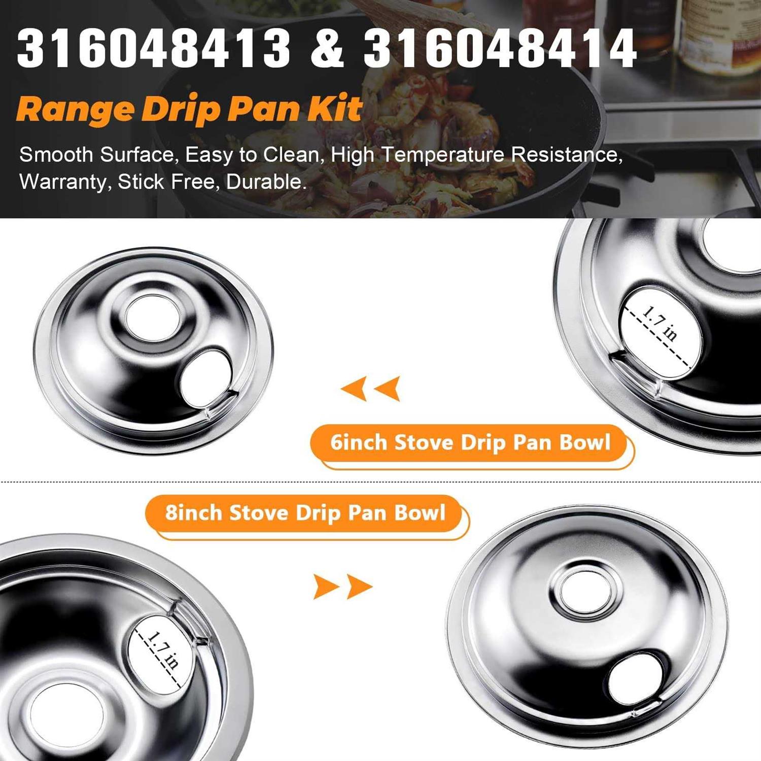 316048413 316048414 Electric Stove Burner Drip Pans by Blutoget Fit for Frigidaire Ken-more Electric Range Top with Locking Slots - Image 3