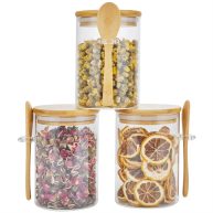3 Pack Glass Containers Jars with Bamboo Airtight Lid and Spoon