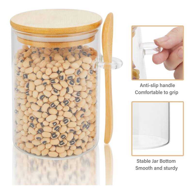 3 Pack Glass Containers Jars with Bamboo Airtight Lid and Spoon - Image 2