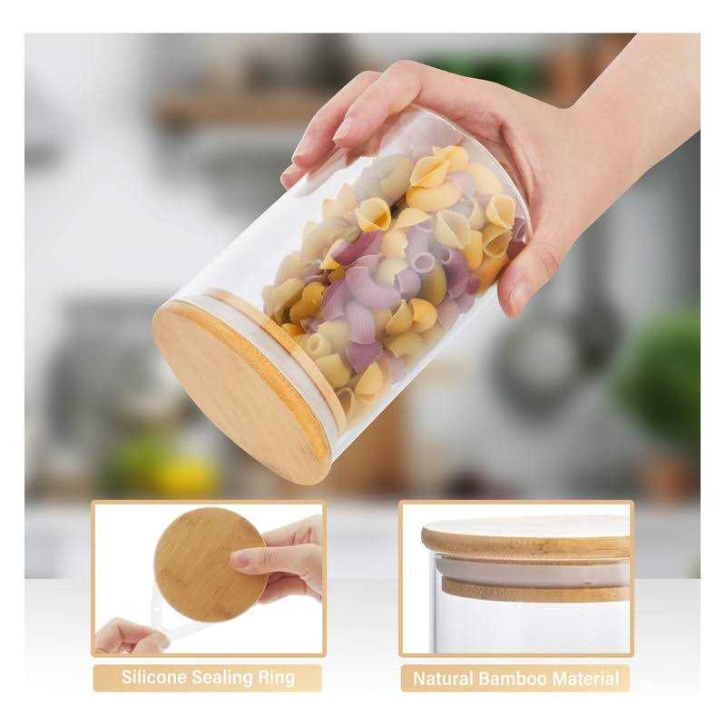 3 Pack Glass Containers Jars with Bamboo Airtight Lid and Spoon - Image 4