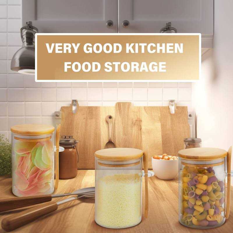 3 Pack Glass Containers Jars with Bamboo Airtight Lid and Spoon - Image 5