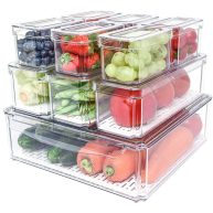Pomeat 10 Pack Fridge Organizer Stackable Refrigerator Organizer Bins with Lids