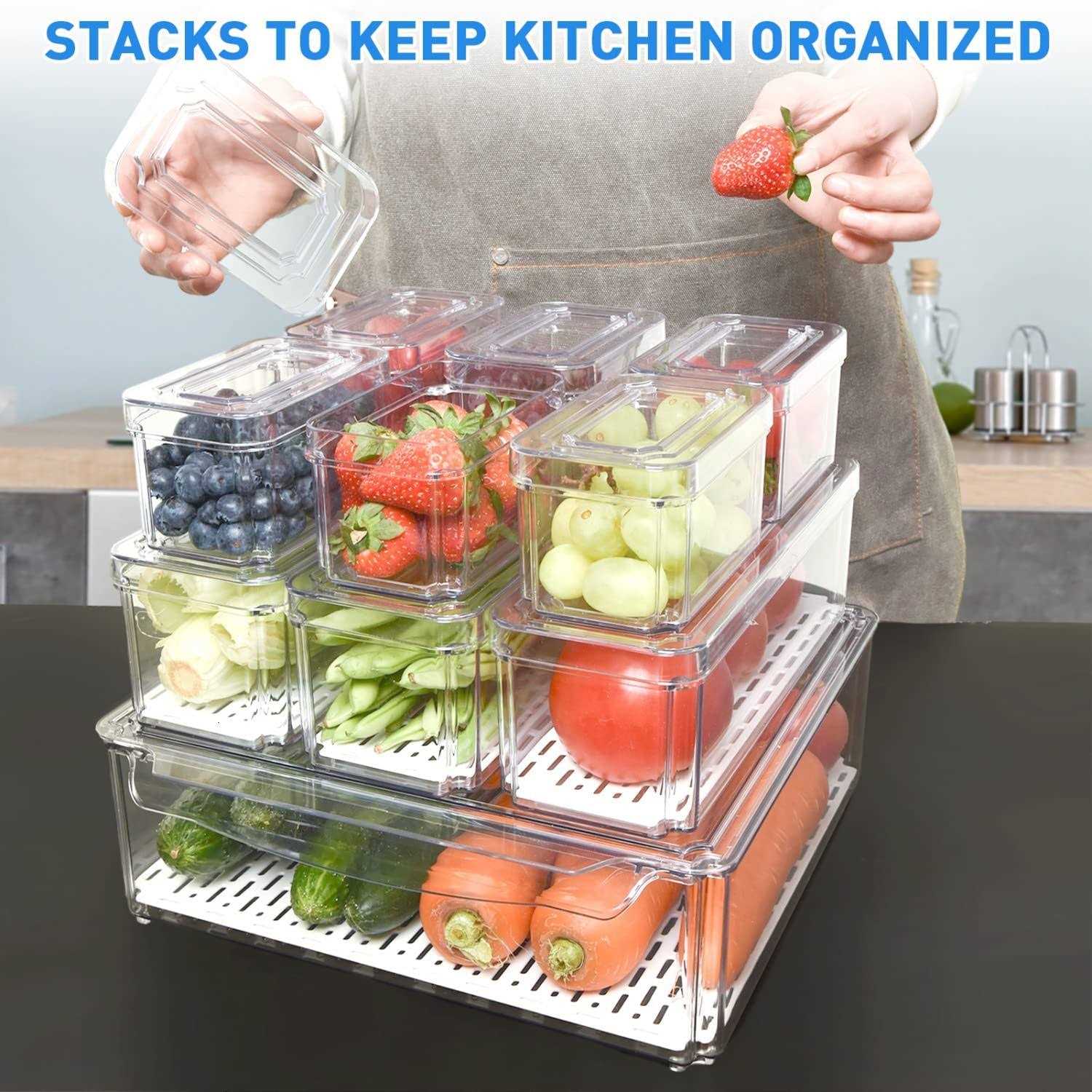 Pomeat 10 Pack Fridge Organizer Stackable Refrigerator Organizer Bins with Lids - Image 2