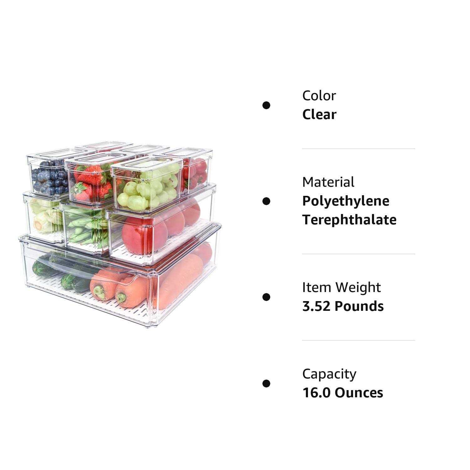 Pomeat 10 Pack Fridge Organizer Stackable Refrigerator Organizer Bins with Lids - Image 3
