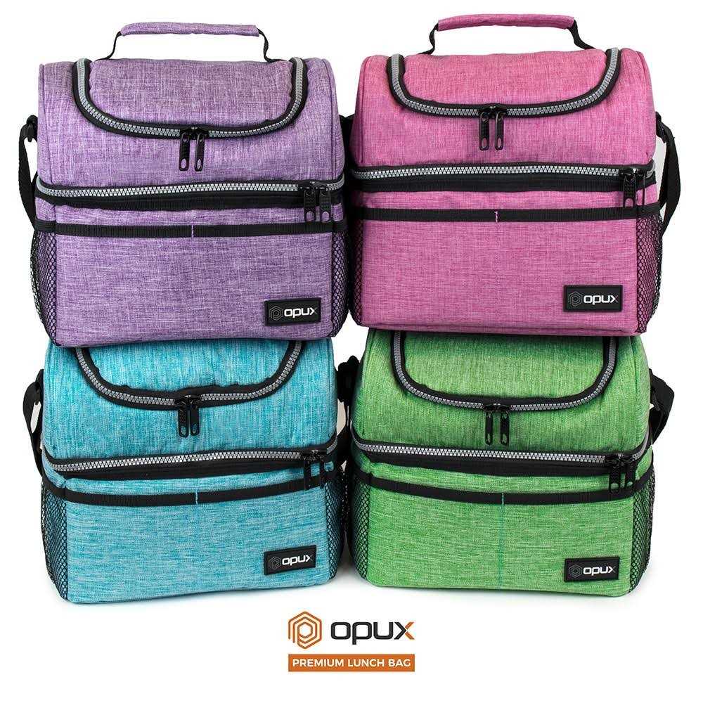 Opux Insulated Dual Compartment Lunch Bag for Men Women Double Deck Reusable Lunch Cooler with Shoulder Strap - Image 2