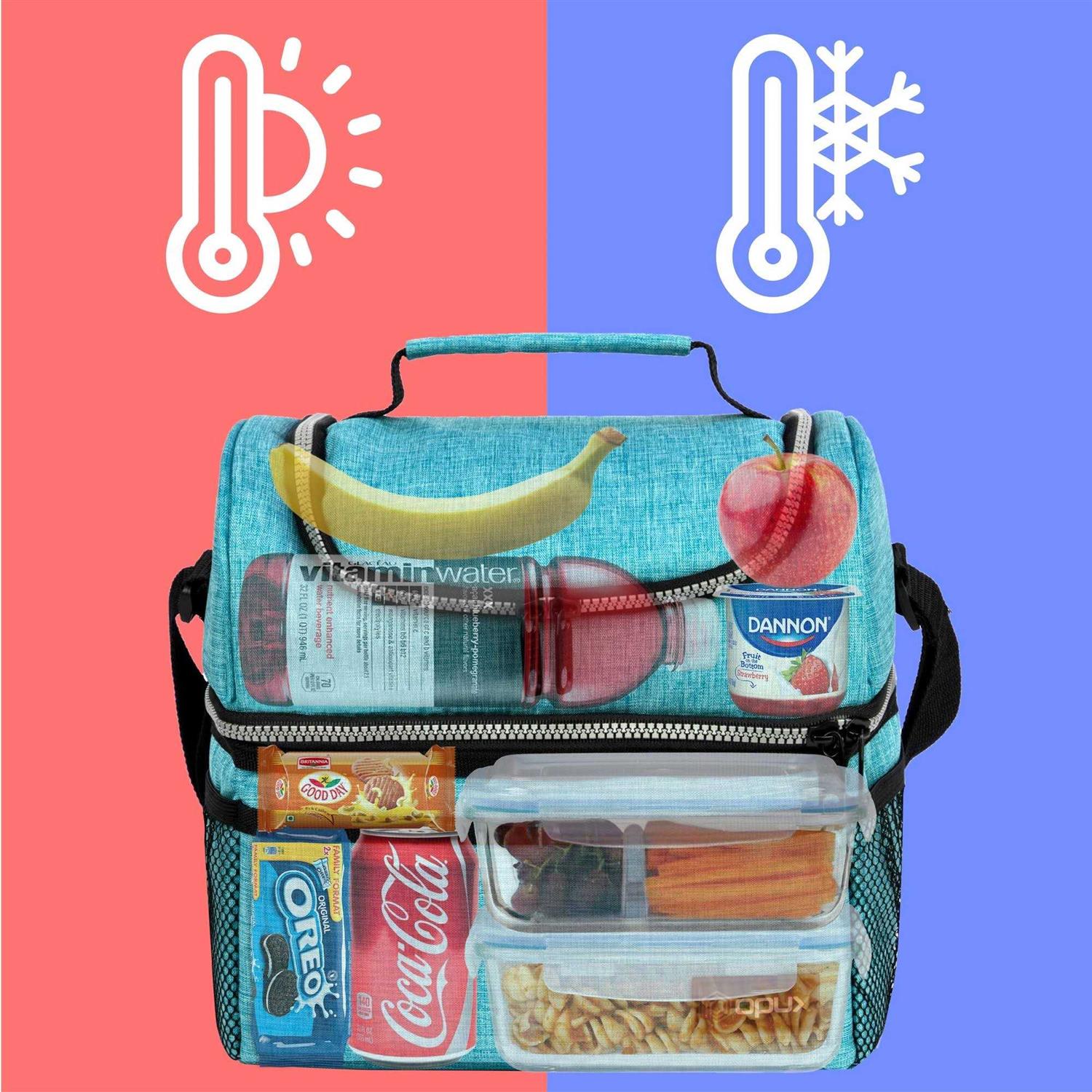 Opux Insulated Dual Compartment Lunch Bag for Men Women Double Deck Reusable Lunch Cooler with Shoulder Strap - Image 4
