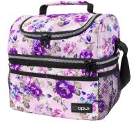 Opux Insulated Dual Compartment Lunch Bag for Men Women Double Deck Reusable Lunch Cooler with Shoulder Strap