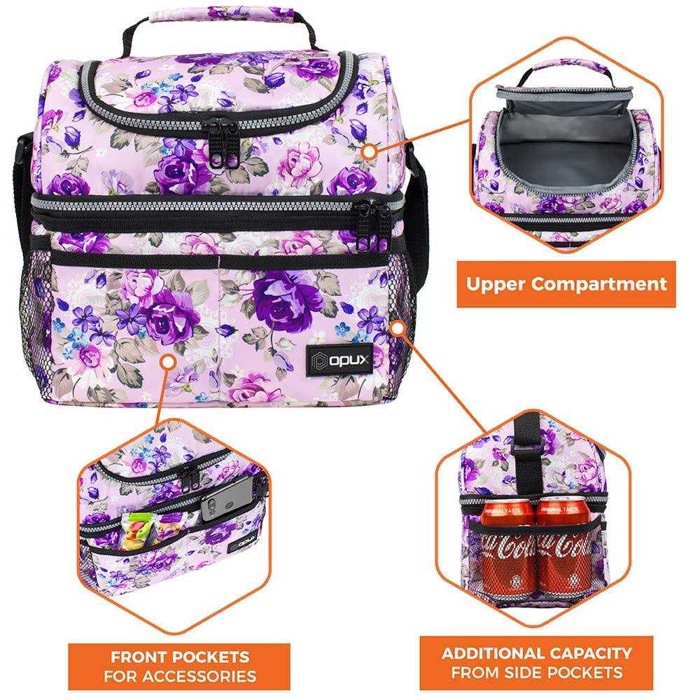 Opux Insulated Dual Compartment Lunch Bag for Men Women Double Deck Reusable Lunch Cooler with Shoulder Strap - Image 3