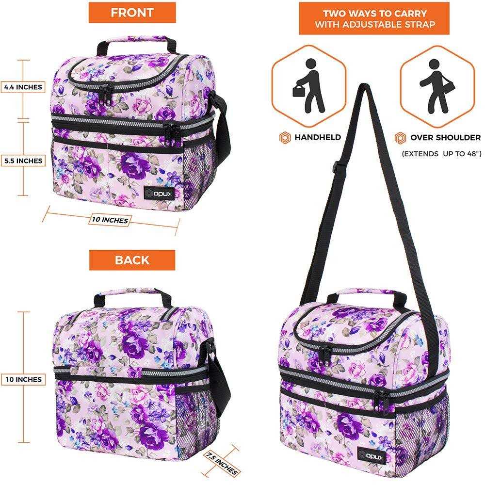 Opux Insulated Dual Compartment Lunch Bag for Men Women Double Deck Reusable Lunch Cooler with Shoulder Strap - Image 4