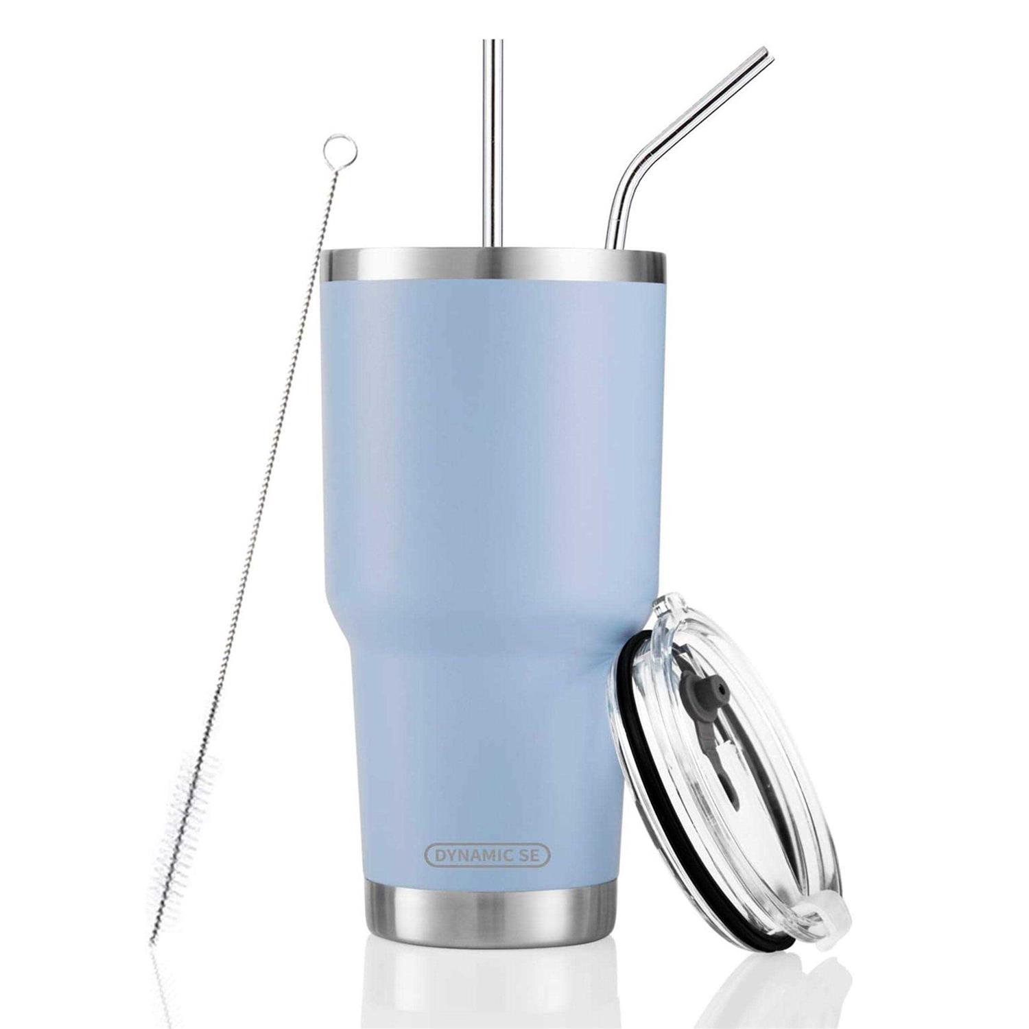30oz Tumbler Stainless Steel Double Wall Vacuum Insulated Mug with Straw and Lid, Cleaning Brush for Cold and Hot Beverages