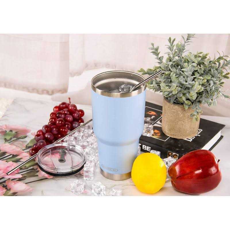 30oz Tumbler Stainless Steel Double Wall Vacuum Insulated Mug with Straw and Lid, Cleaning Brush for Cold and Hot Beverages - Image 4