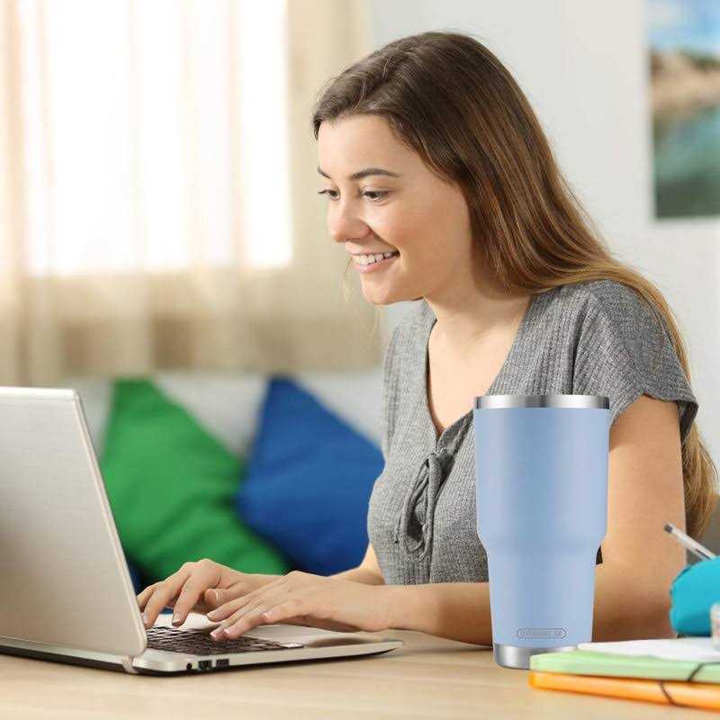 30oz Tumbler Stainless Steel Double Wall Vacuum Insulated Mug with Straw and Lid, Cleaning Brush for Cold and Hot Beverages - Image 5