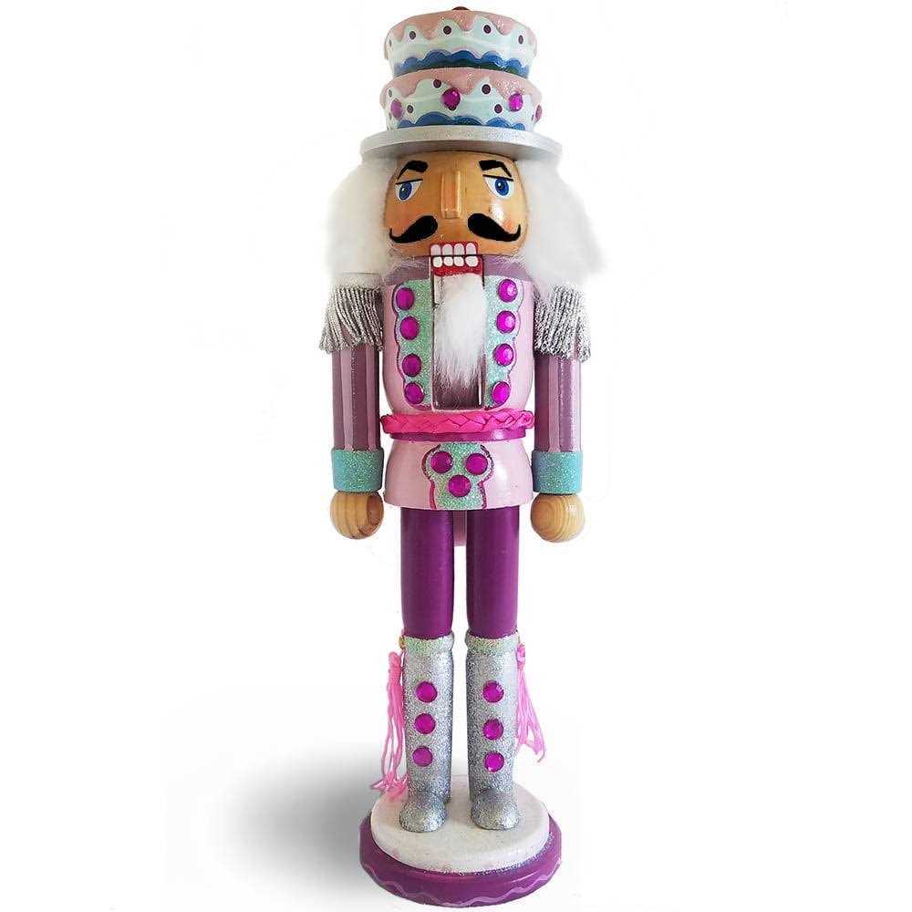 Nutcracker Ballet Gifts Candy Cane Nutcracker Pink and Teal with Cake Hat 12 inch