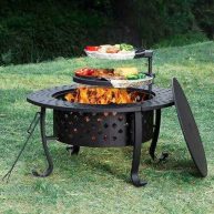 Papajet 36 inch Fire Pit with 2 Grill with Lid for Outside