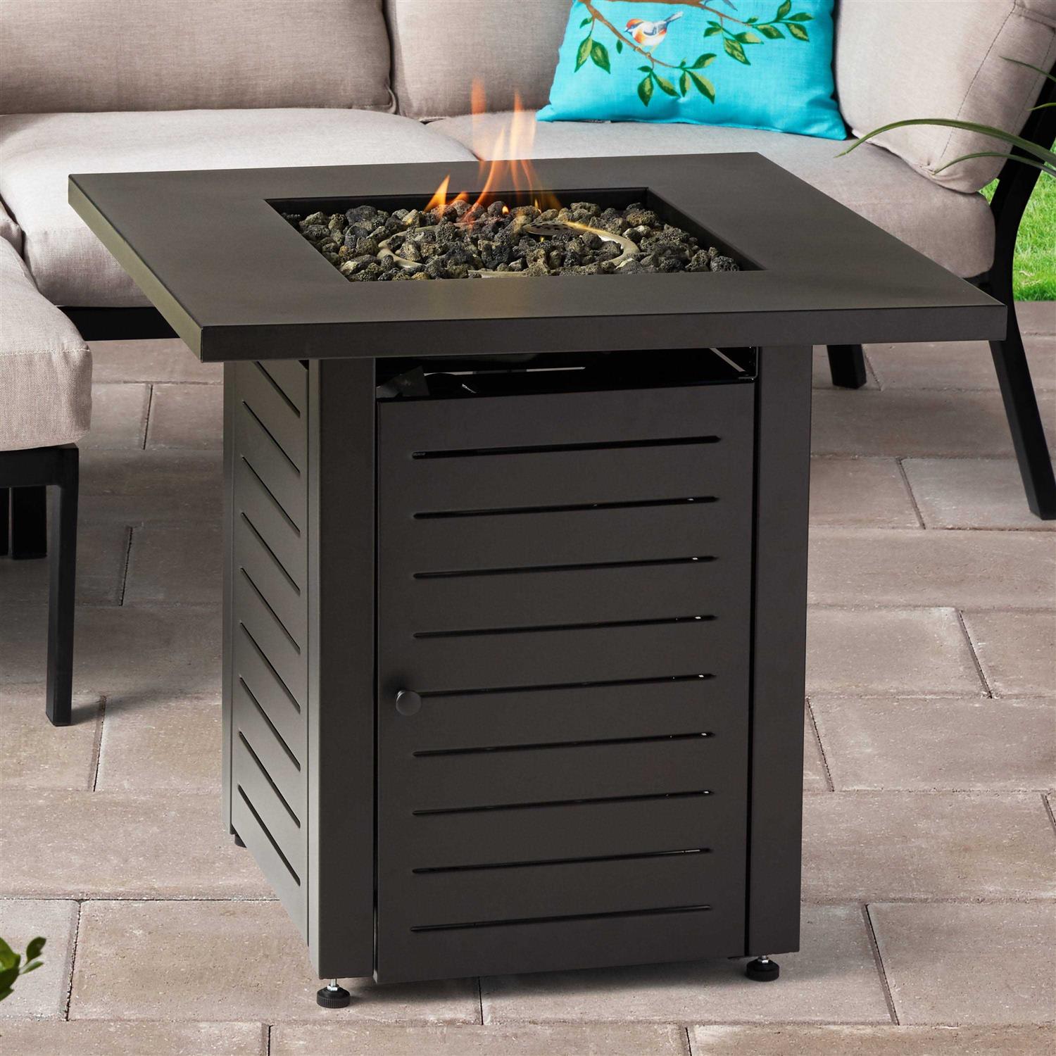 Mainstays 28 Square 50000 BTU Propane Gas Fire Pit Table Lava Rocks