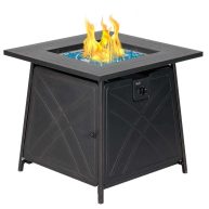 Bali Outdoors Gas Firepit Table, 28 Inch 50,000 Btu Square Outdoor Propane Fire Pit Table With Lid And Blue Fire Glass