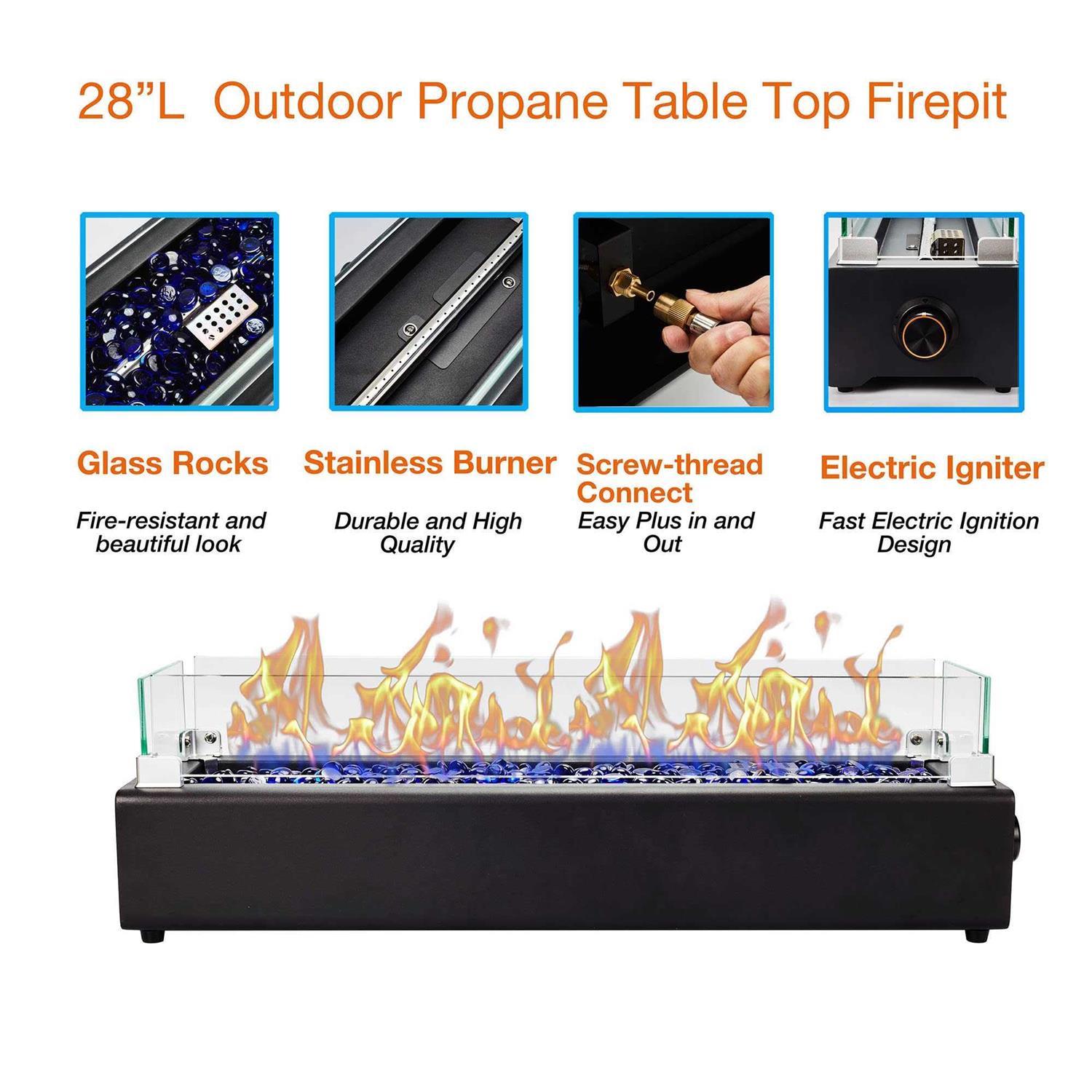 BAIDE HOME 28-inch Table Top Propane Fire Pit 40,000 BTU Tabletop Gas Firepit for Patio - Image 4
