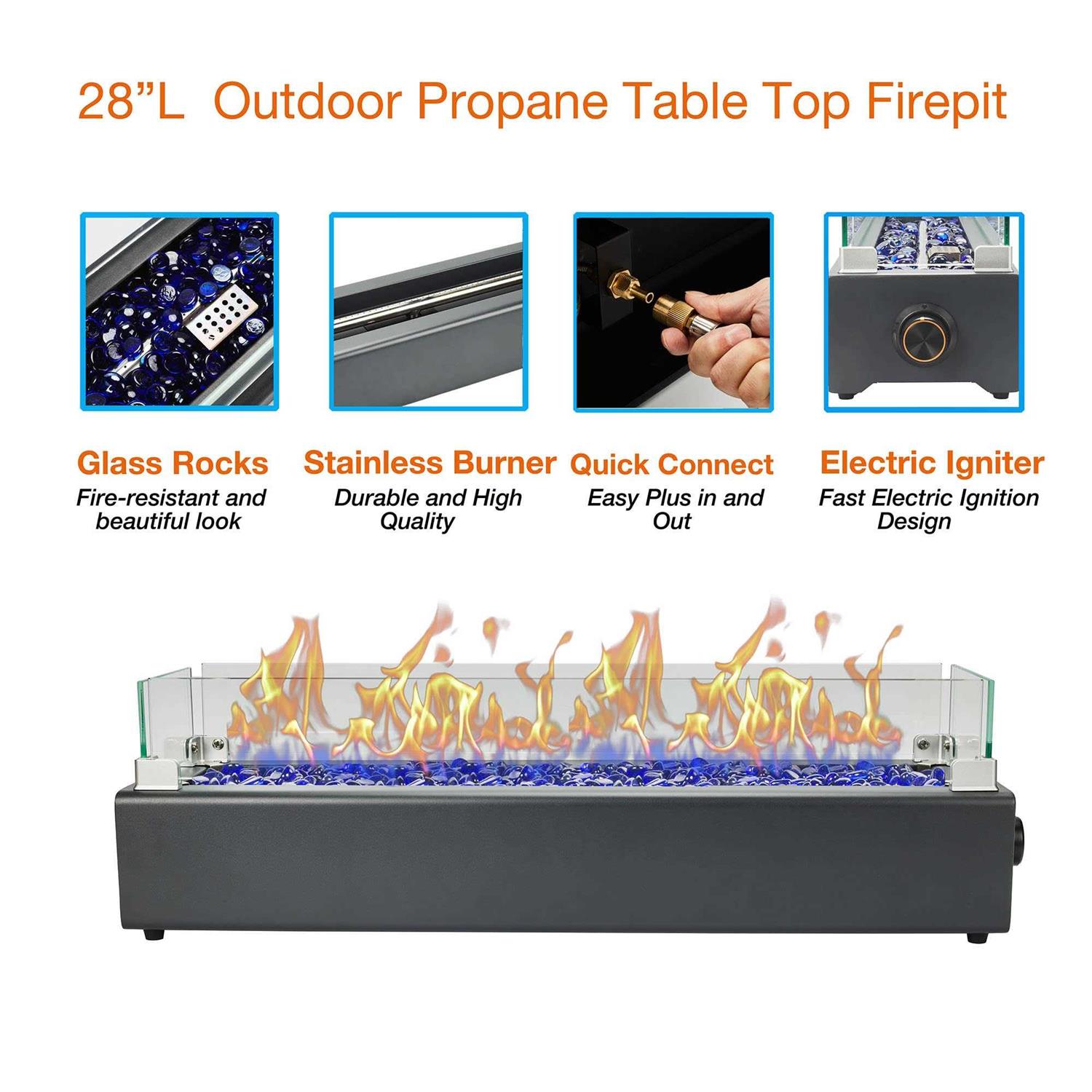 BAIDE HOME 28-inch Table Top Propane Fire Pit 40,000 BTU Tabletop Gas Firepit for Patio - Image 3